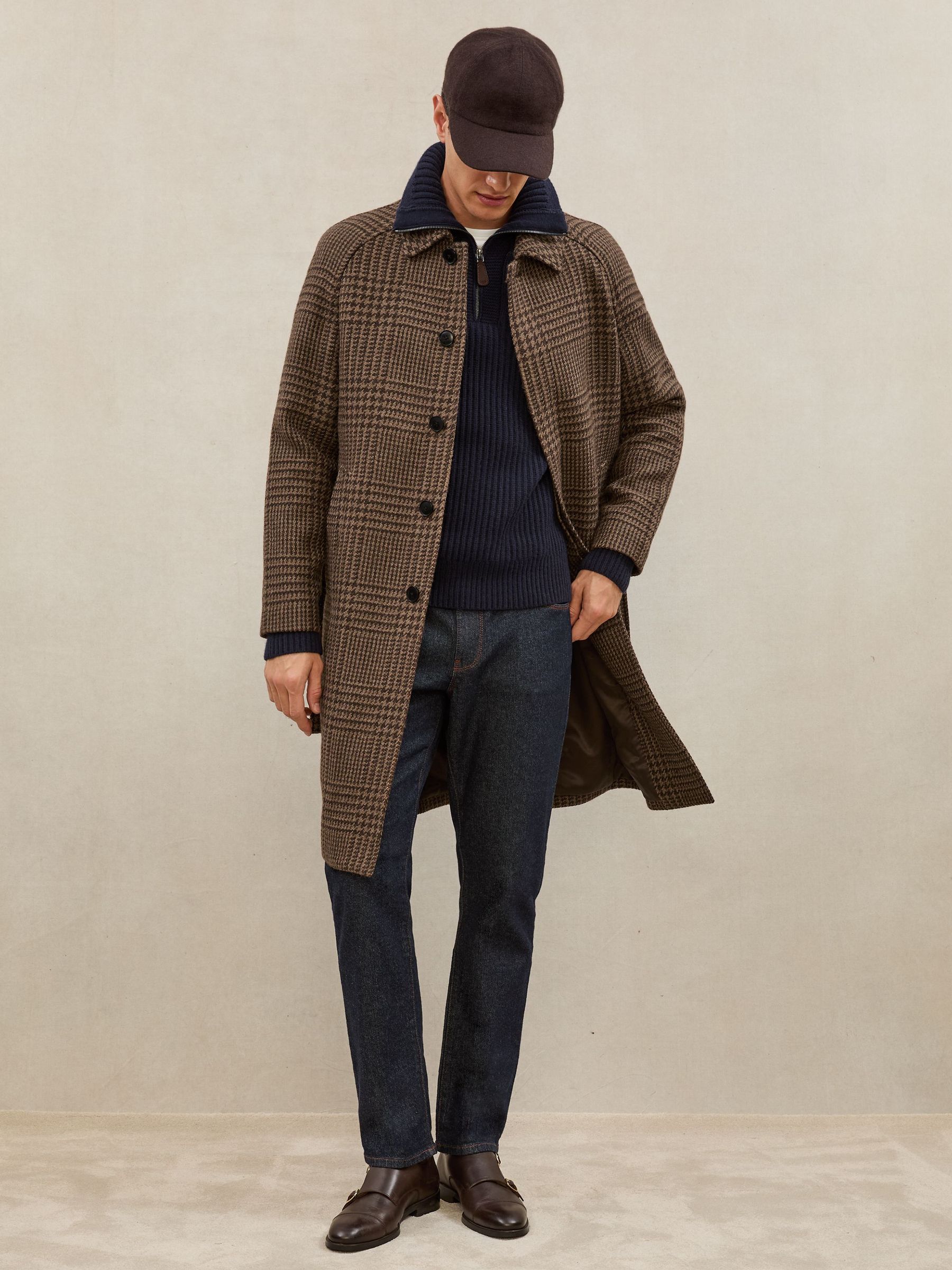 Atelier Wool Check Raglan Overcoat in Brown Check (H77223) | $1,190