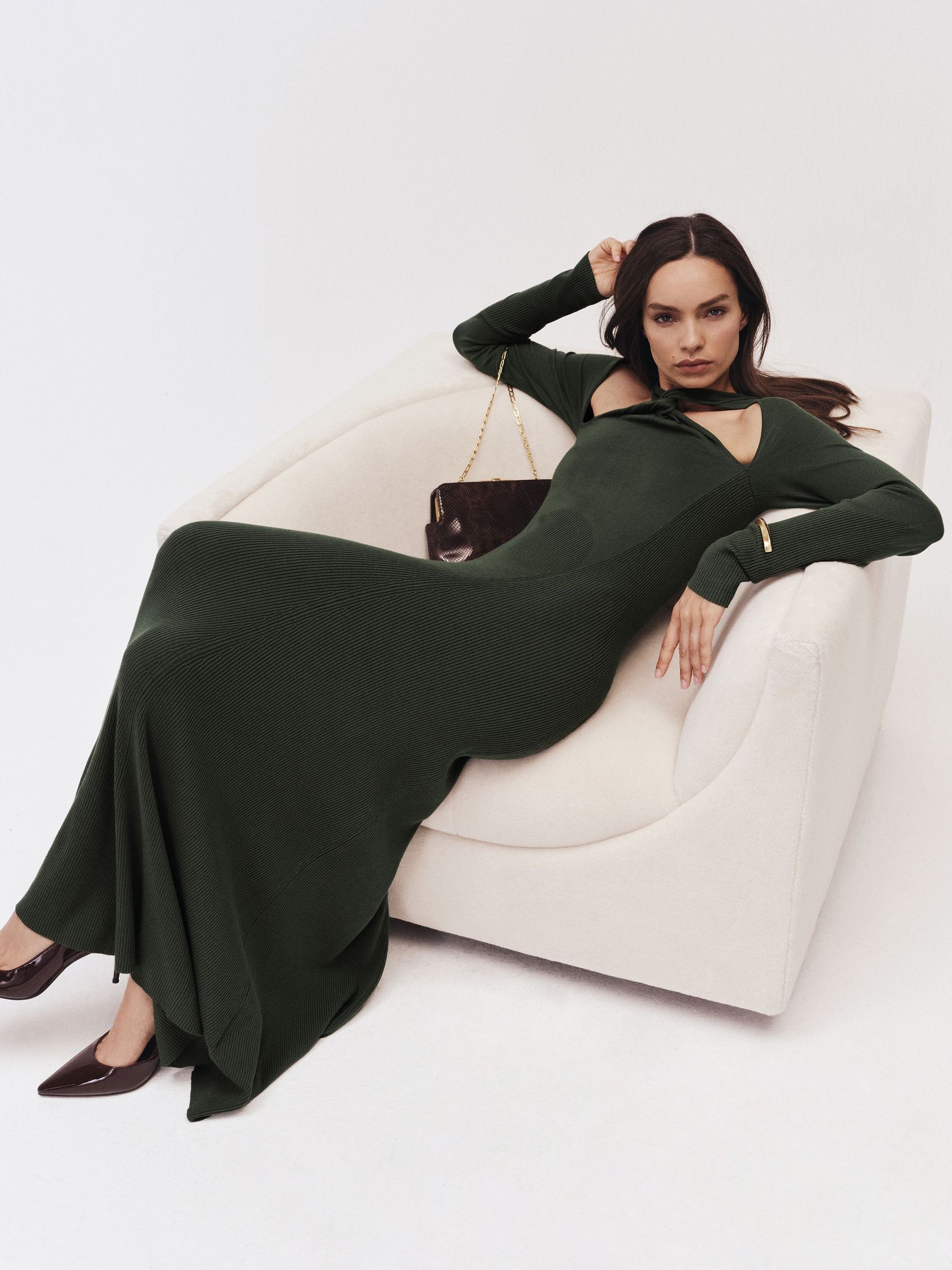 Cut-Out Knitted Maxi Dress in Dark Green (H80407) | 1,080 QAR