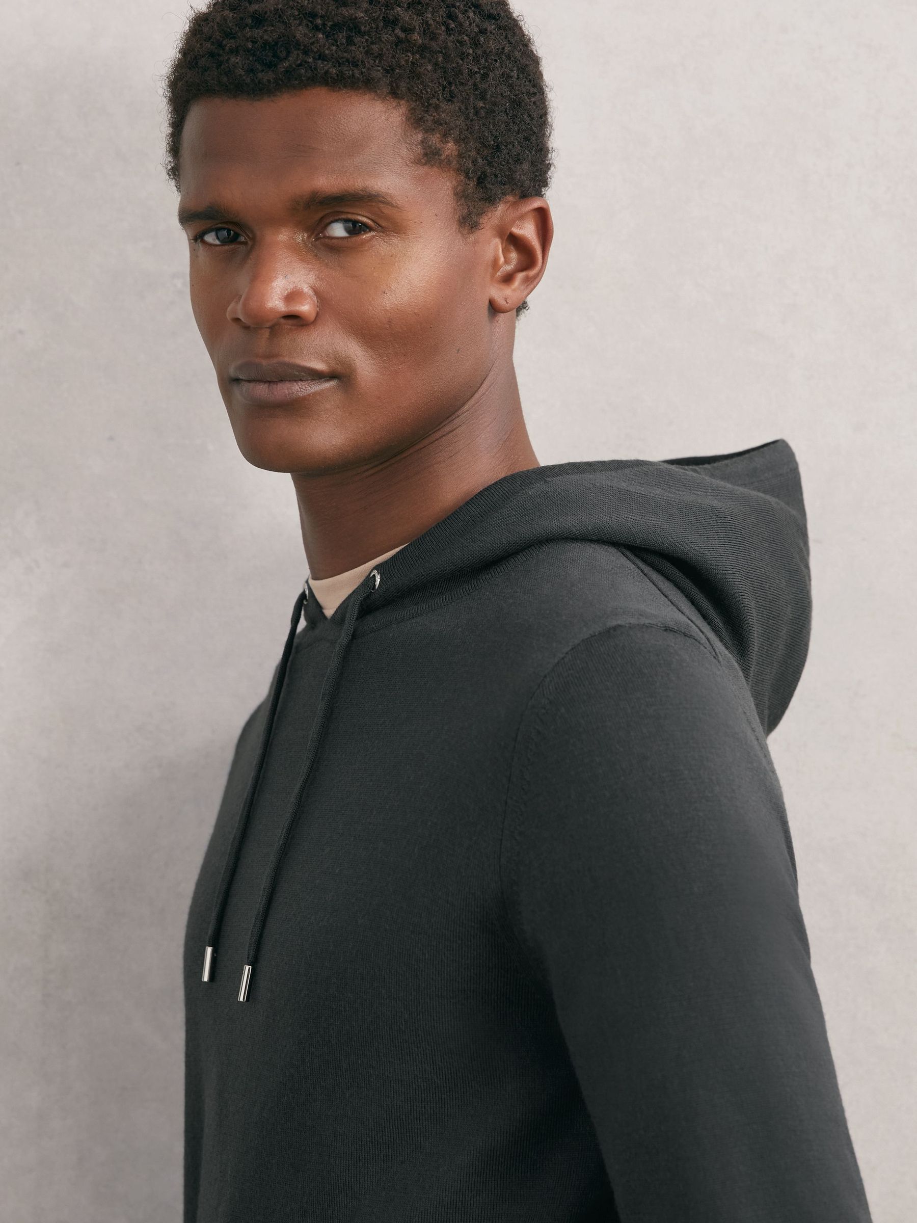 Merino Wool Drawstring Hoodie in Bottle Green (H80553) | $170