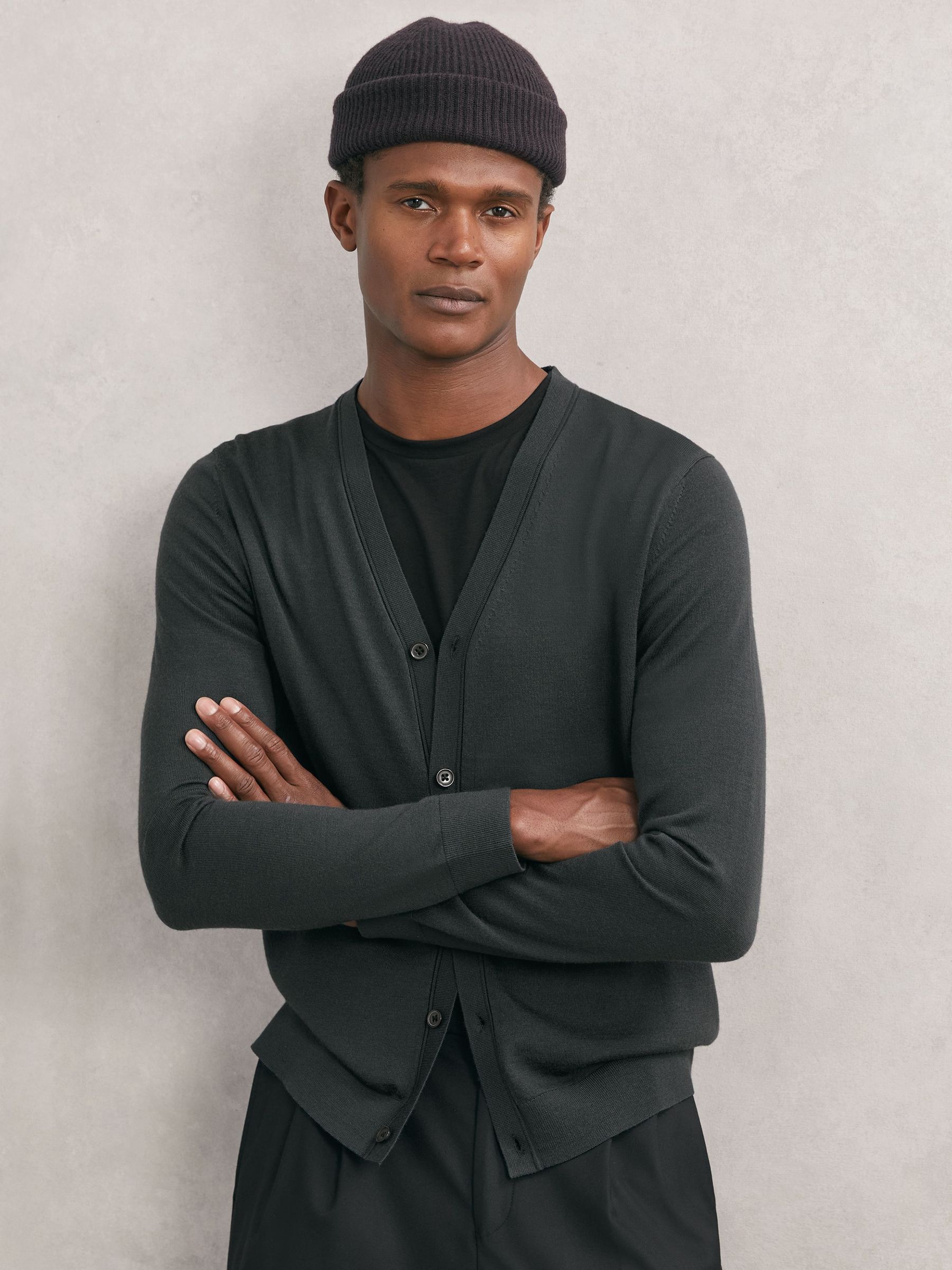 Merino Wool Button-Through Cardigan in Bottle Green (H80562) | $170