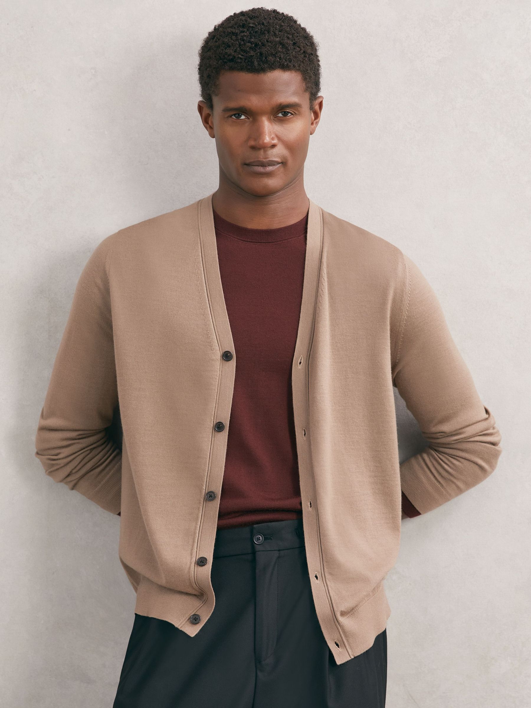 Merino Wool Button-Through Cardigan in Camel Brown (H80564) | 3 340 Kč