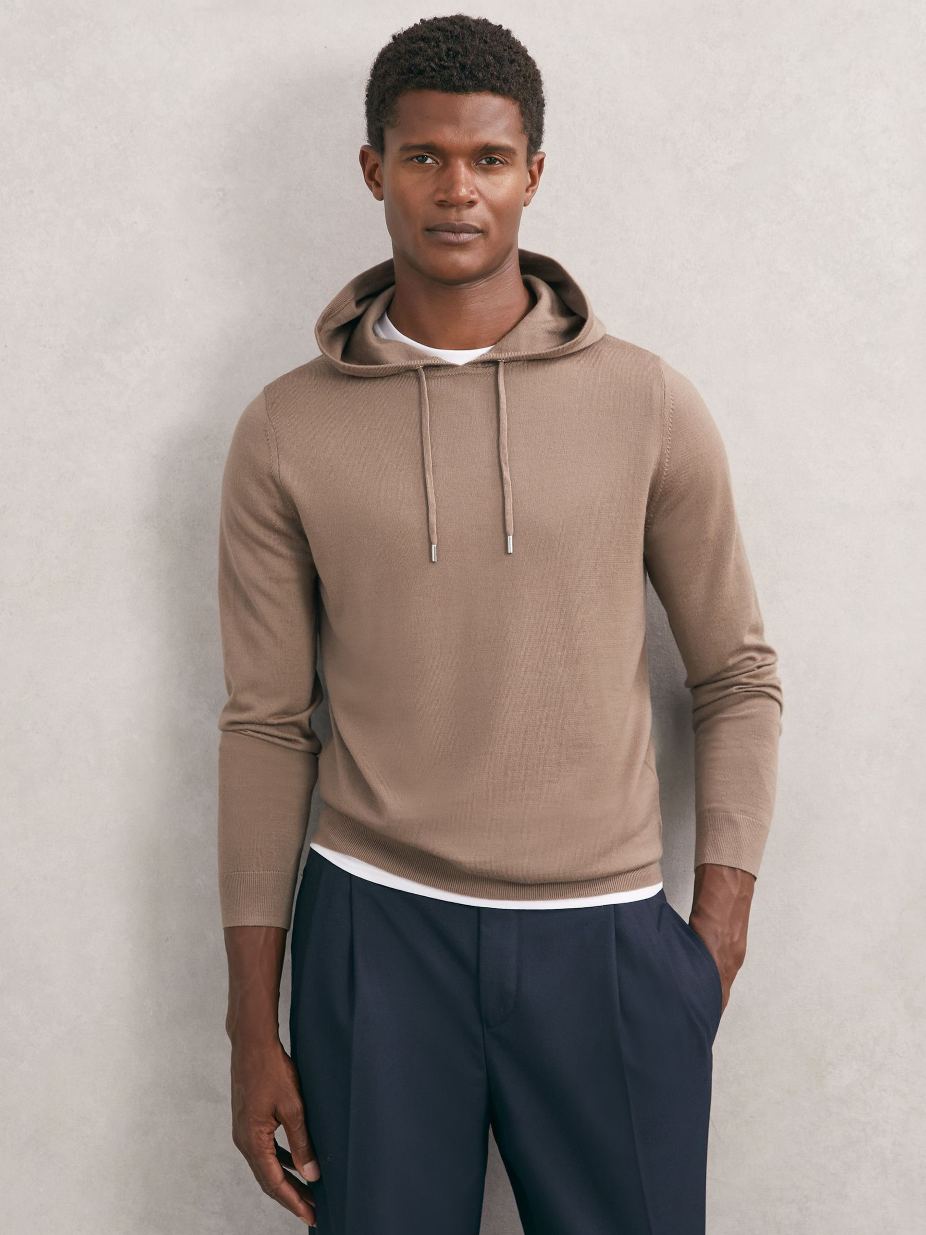 Merino Wool Drawstring Hoodie in Camel Brown (H80568) | $170