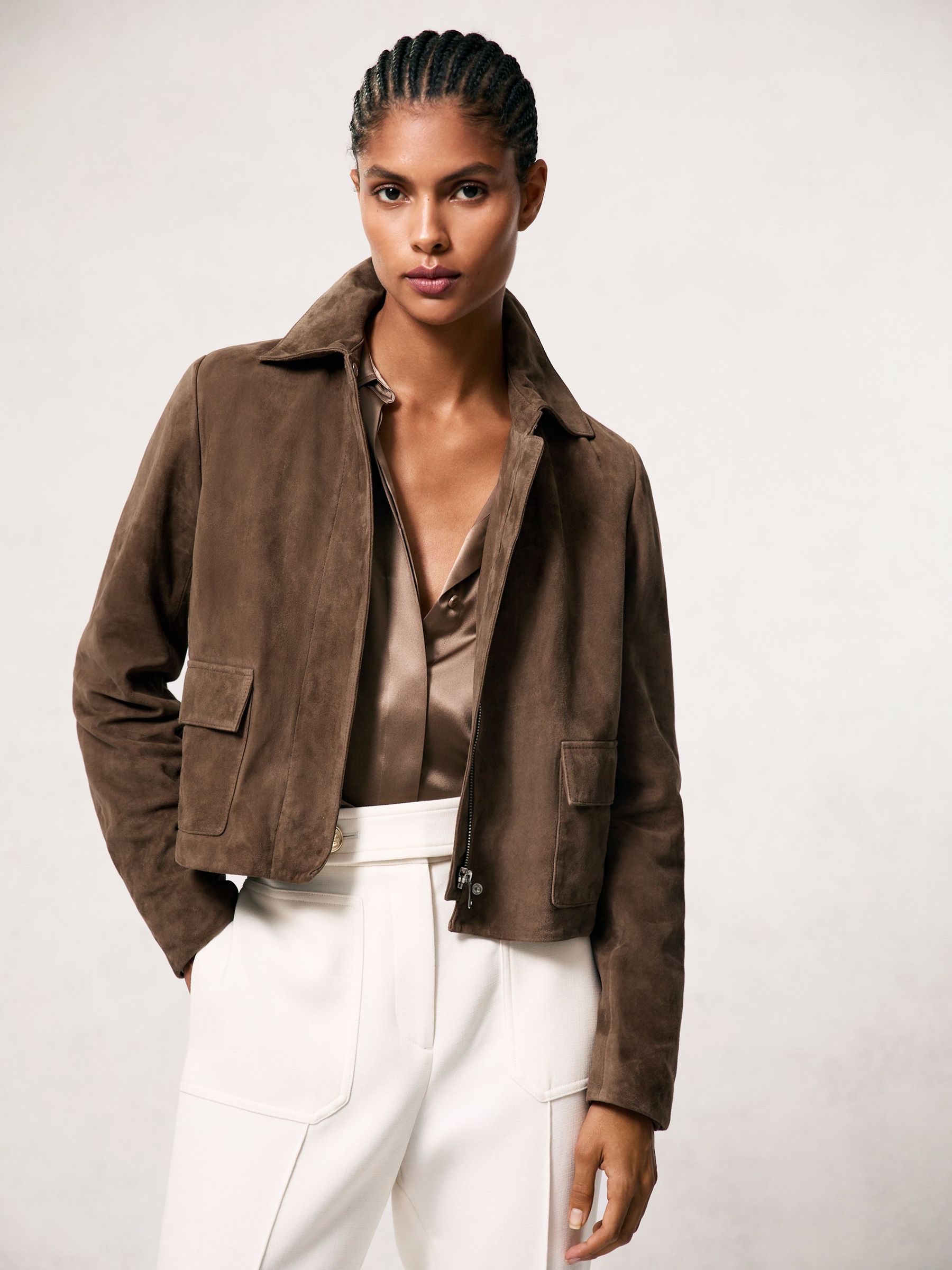 Suede Cropped Jacket in Taupe Neutral (H82406) | €490