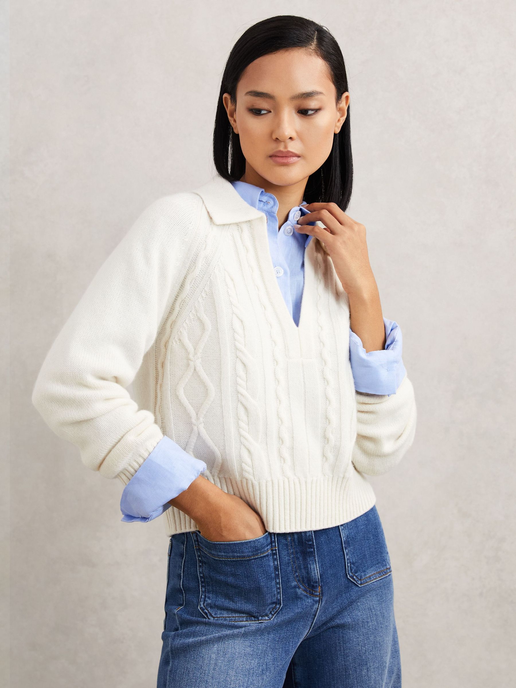 Wool-Cashmere Cable-Knit Jumper in Ivory (H82423) | $250