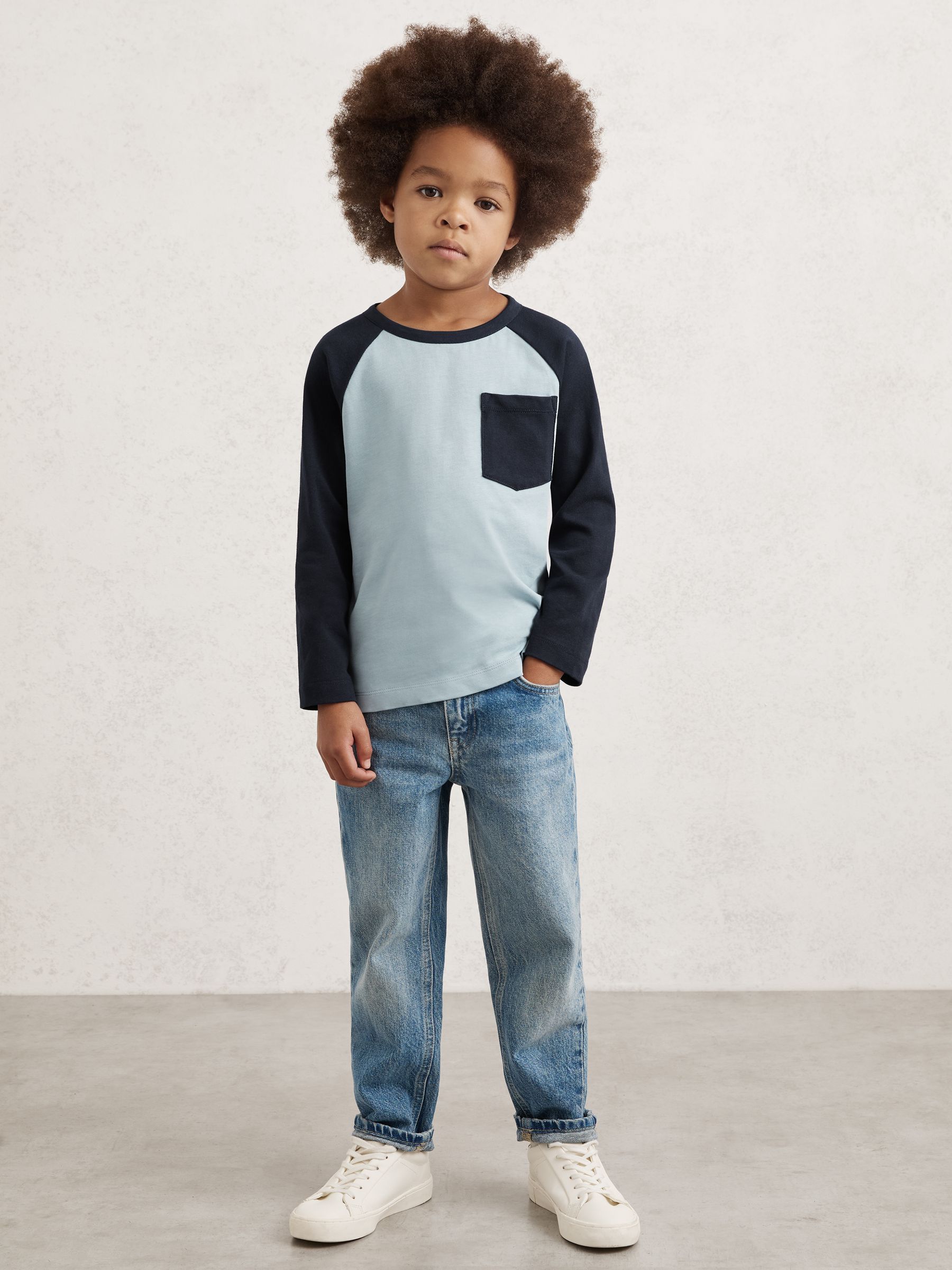 9-13 yrs Cotton Colour-Block Long-Sleeve T-Shirt in Navy Blue (H83294) | €30