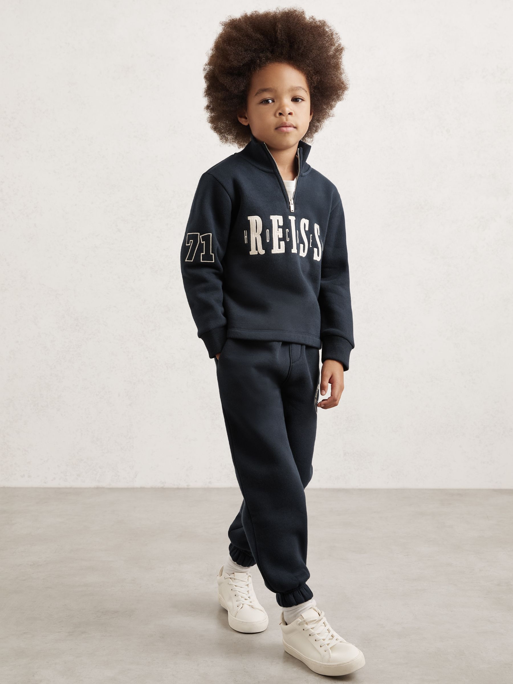 9-13 yrs Cotton-Blend Half-Zip Embroidered Sweatshirt in Navy (H83295) | $80