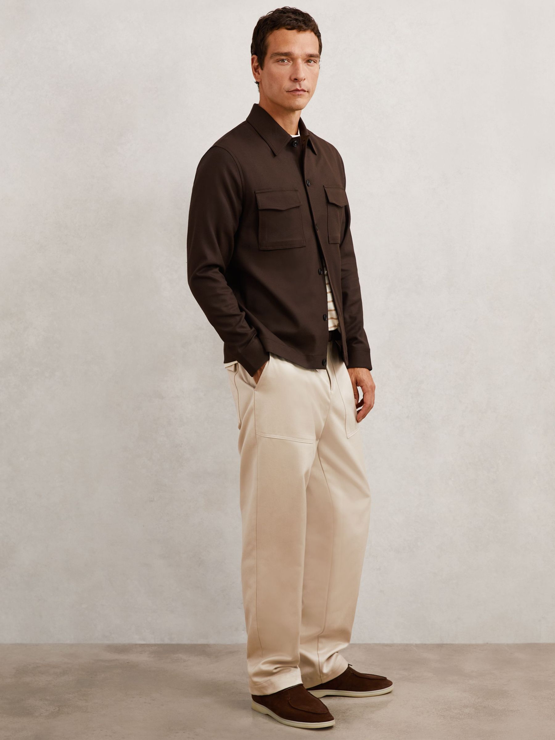 Twill Twin-Pocket Overshirt in Tobacco Brown (H83810) | SGD 260