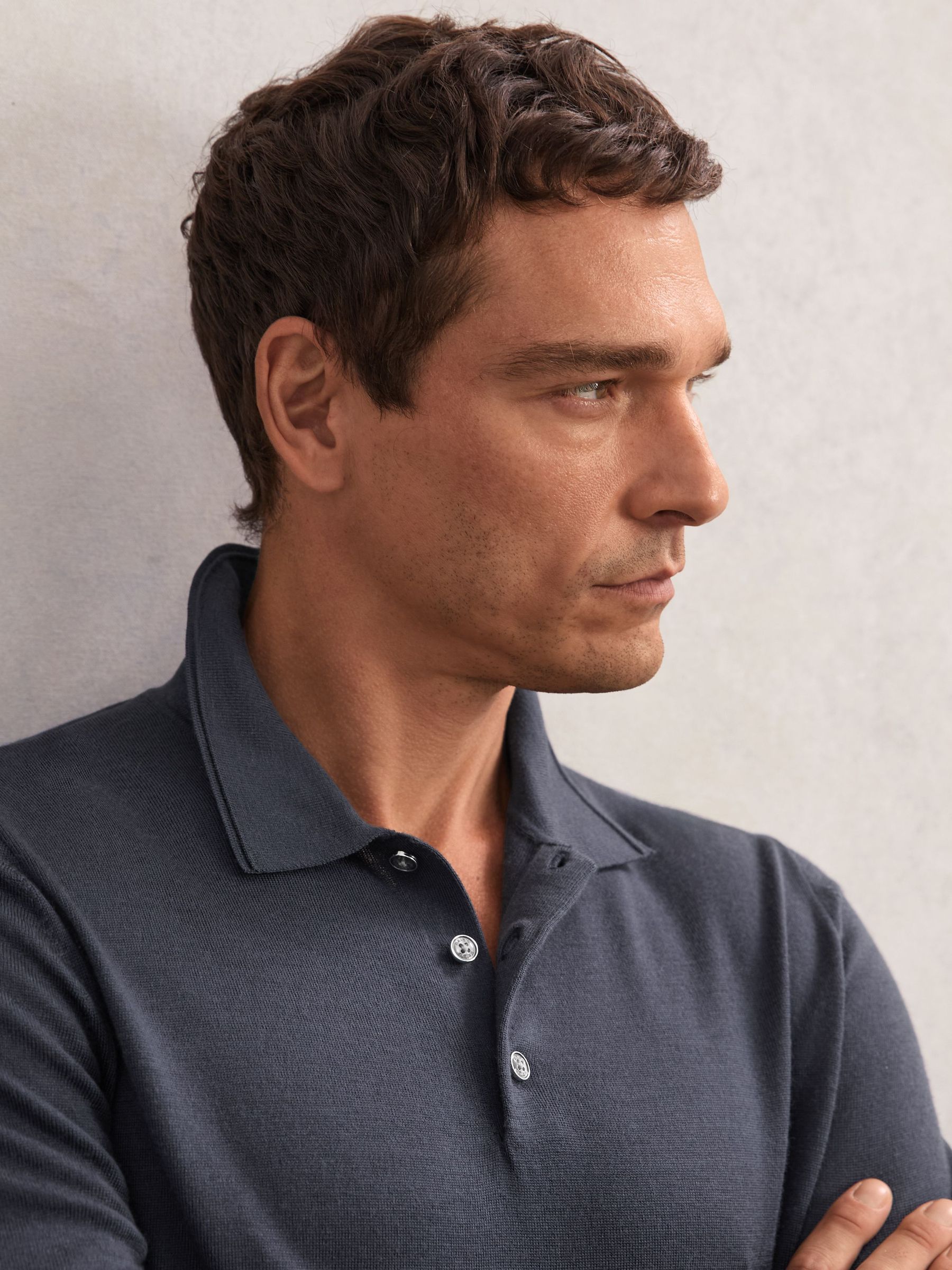 Merino Wool Polo Shirt in Midnight Navy (H83828) | $170