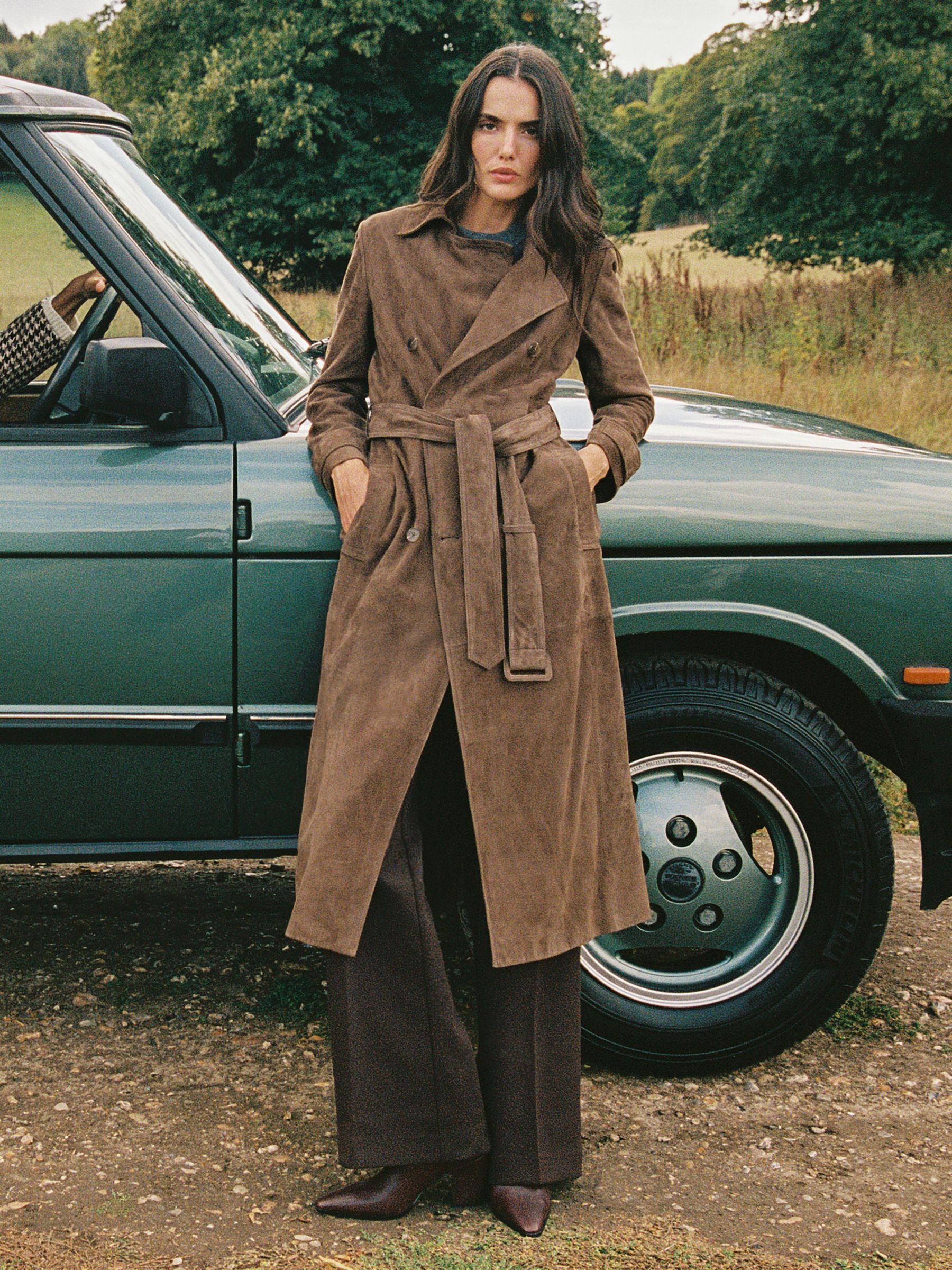 Suede Belted Trench Coat in Taupe Neutral (H86637) | 3,700 QAR