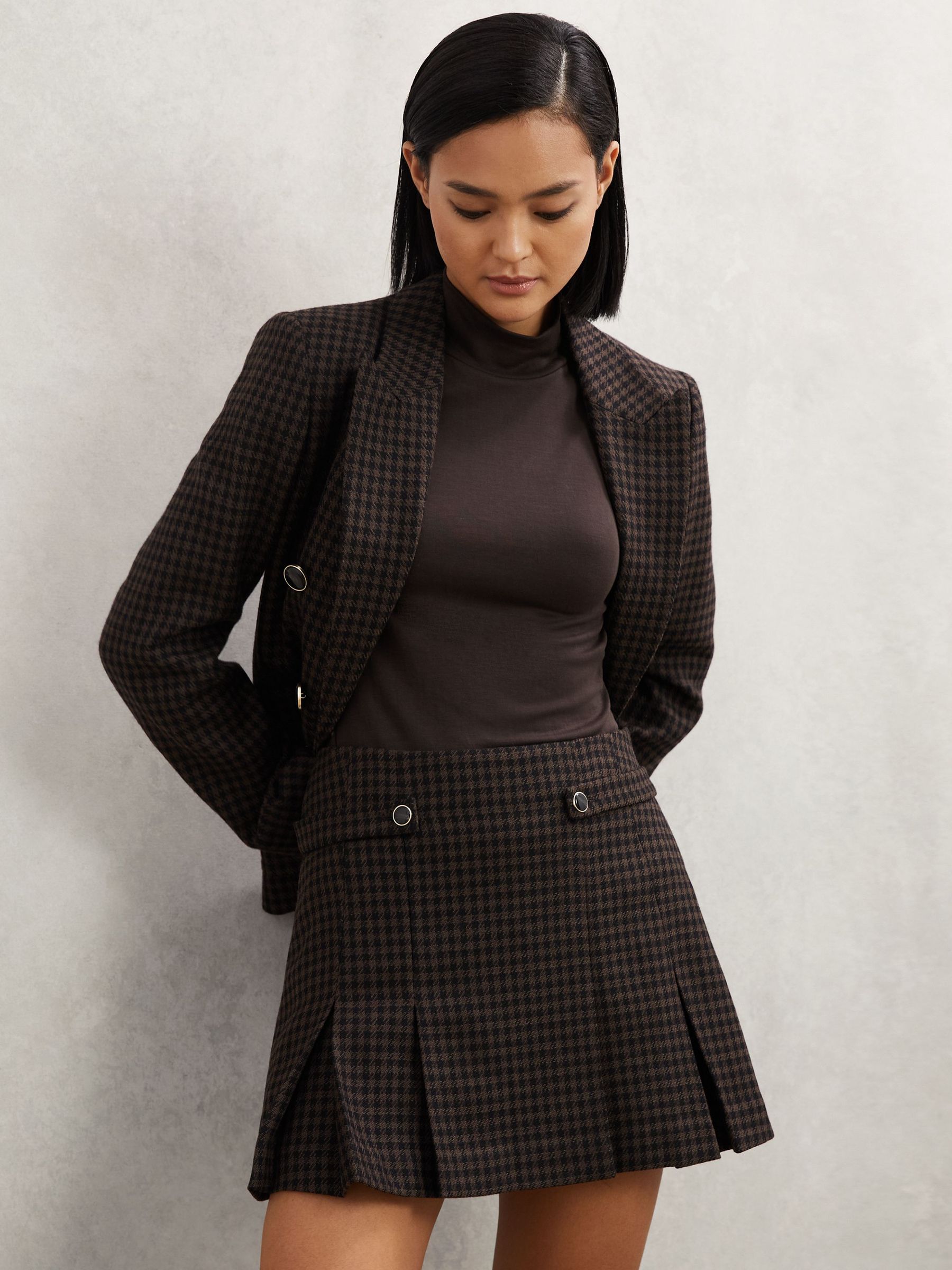 Wool-Blend Check Mini Skirt in Black/Brown (H87463) | SGD 320