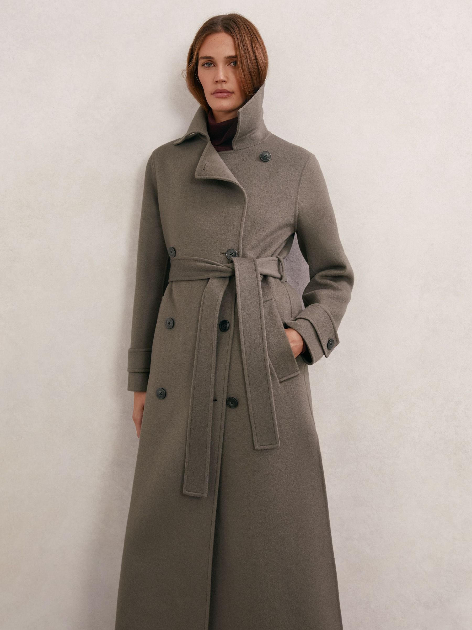 Wool-Blend Belted Blindseam Coat in Mink (H87480) | $665
