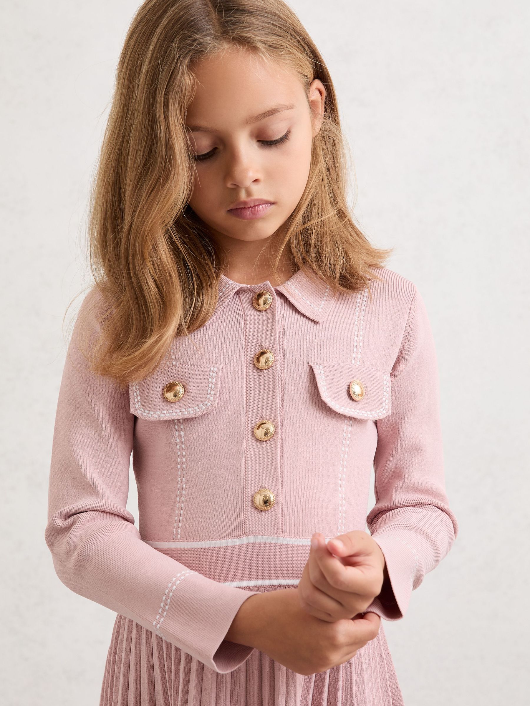 3-9 yrs Button-Detail Knitted Dress in Pink (H89096) | $120