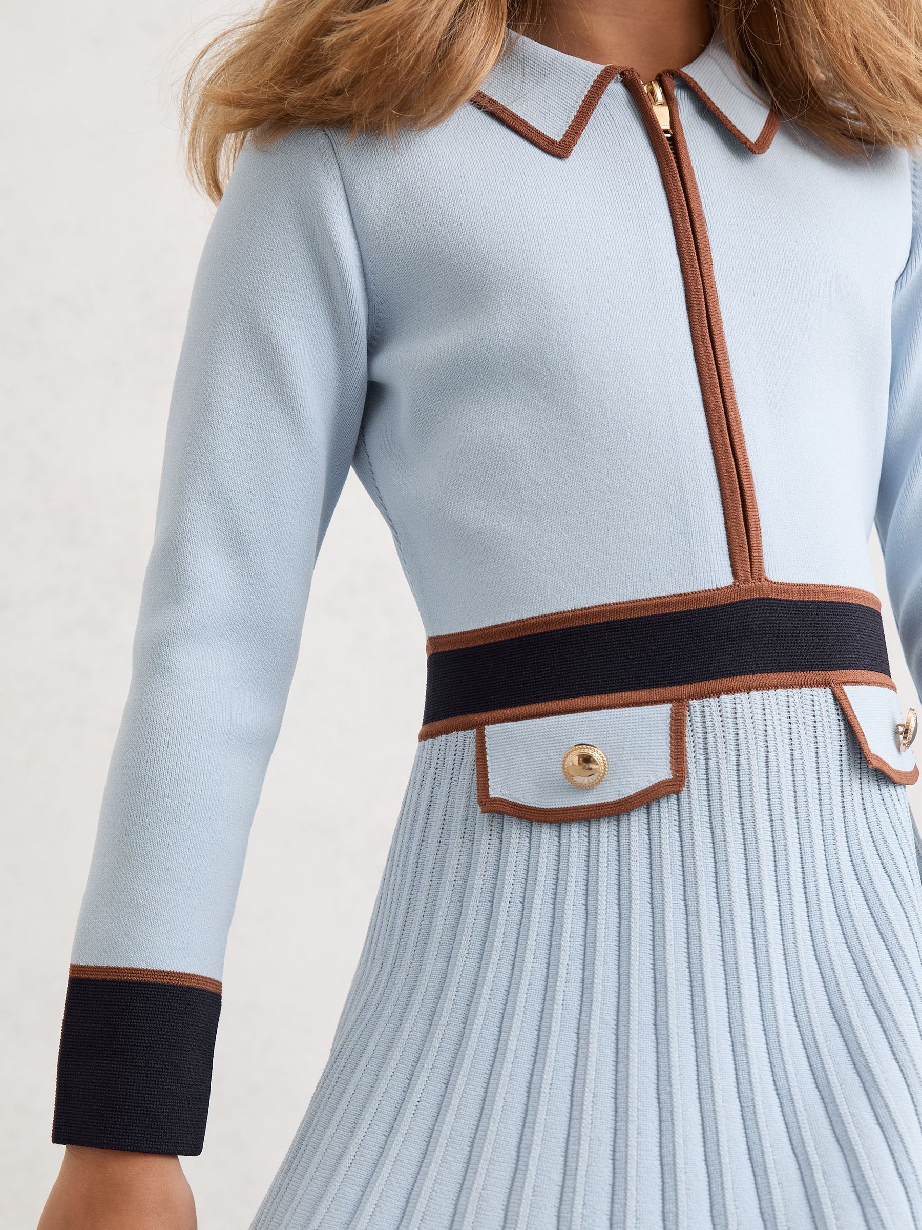 9-13 yrs Pleated Tipped Knit Dress in Pale Blue (H89098) | $175