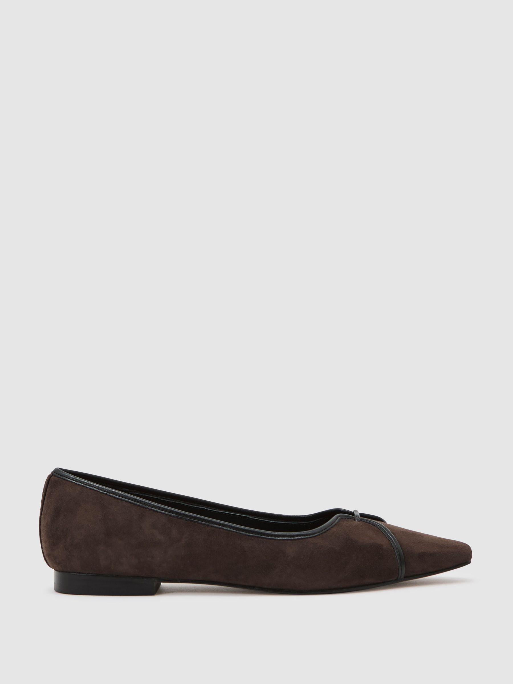 Suede Pointed-Toe Ballerina Shoes in Chocolate (H89100) | $295