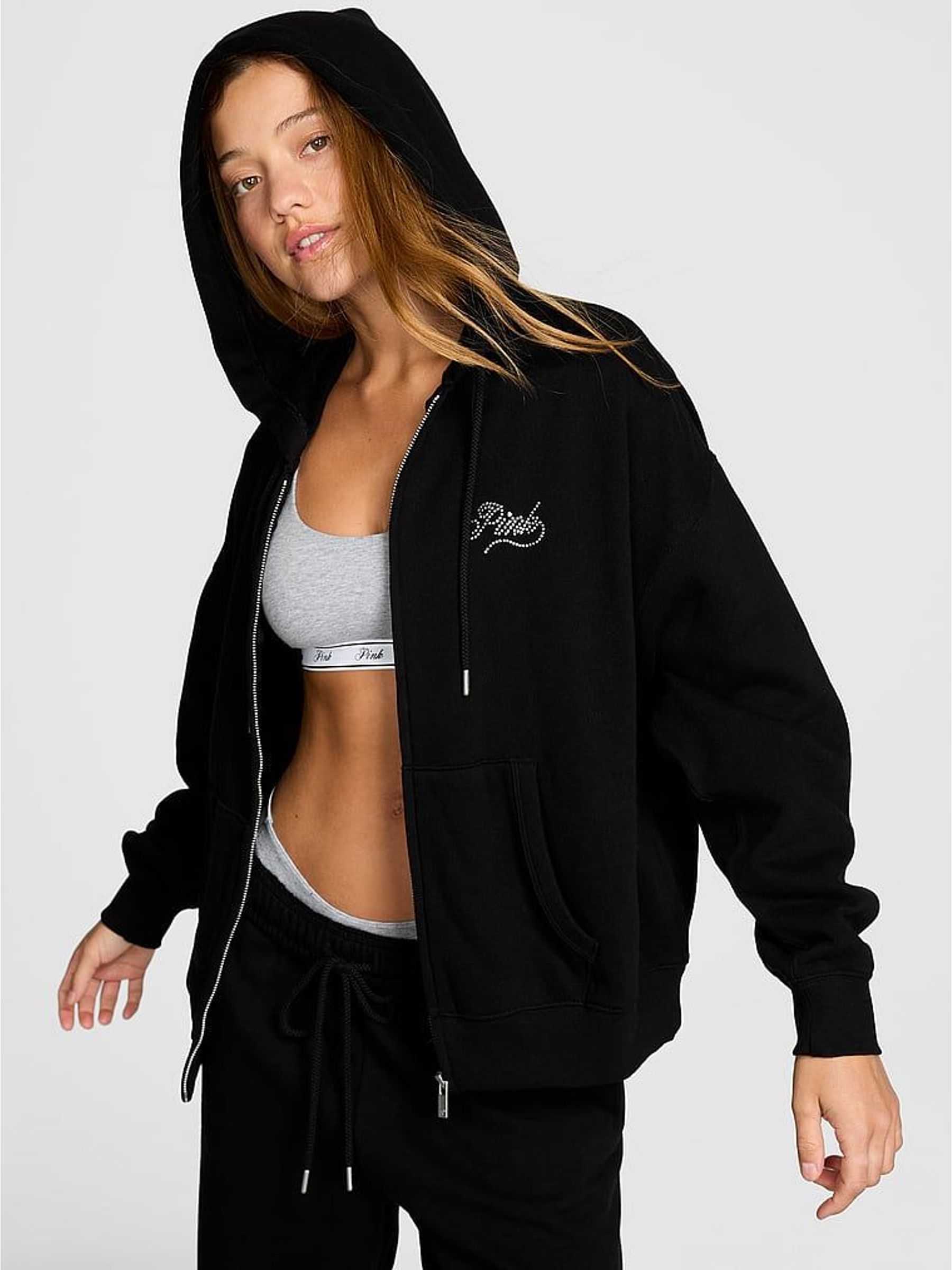 Black Logo Print Fleece Zip Up Hoodie (H89278) | €71