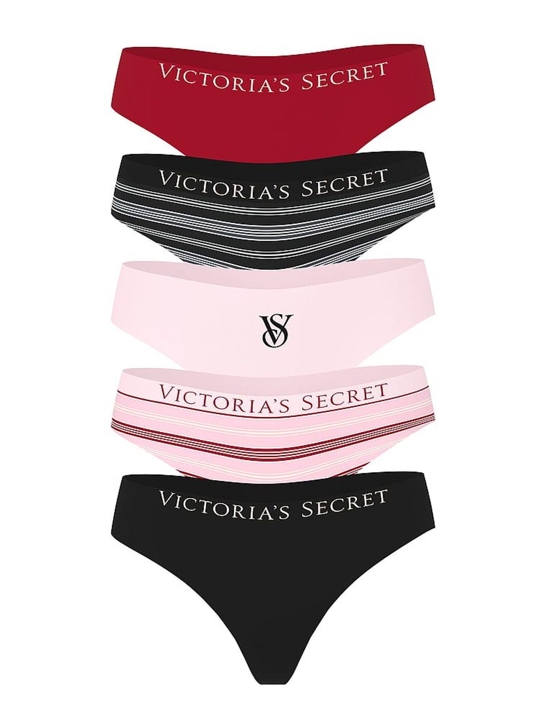 Red/Black/Pink Thong 5 Pack Knickers (H89320) | €33
