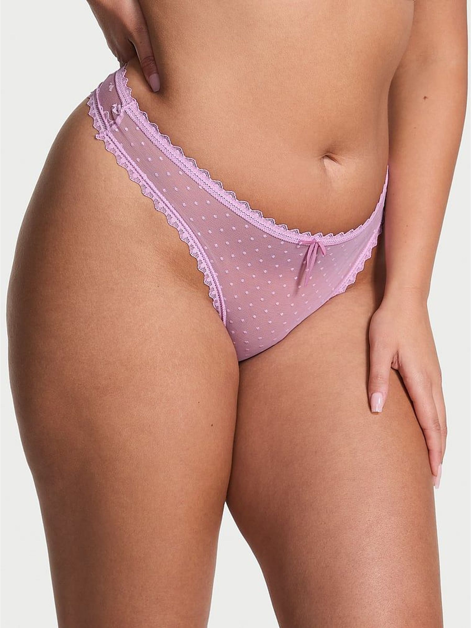 Bikini Purple Thong Bow Lace Mesh Knickers (H89404) | €13