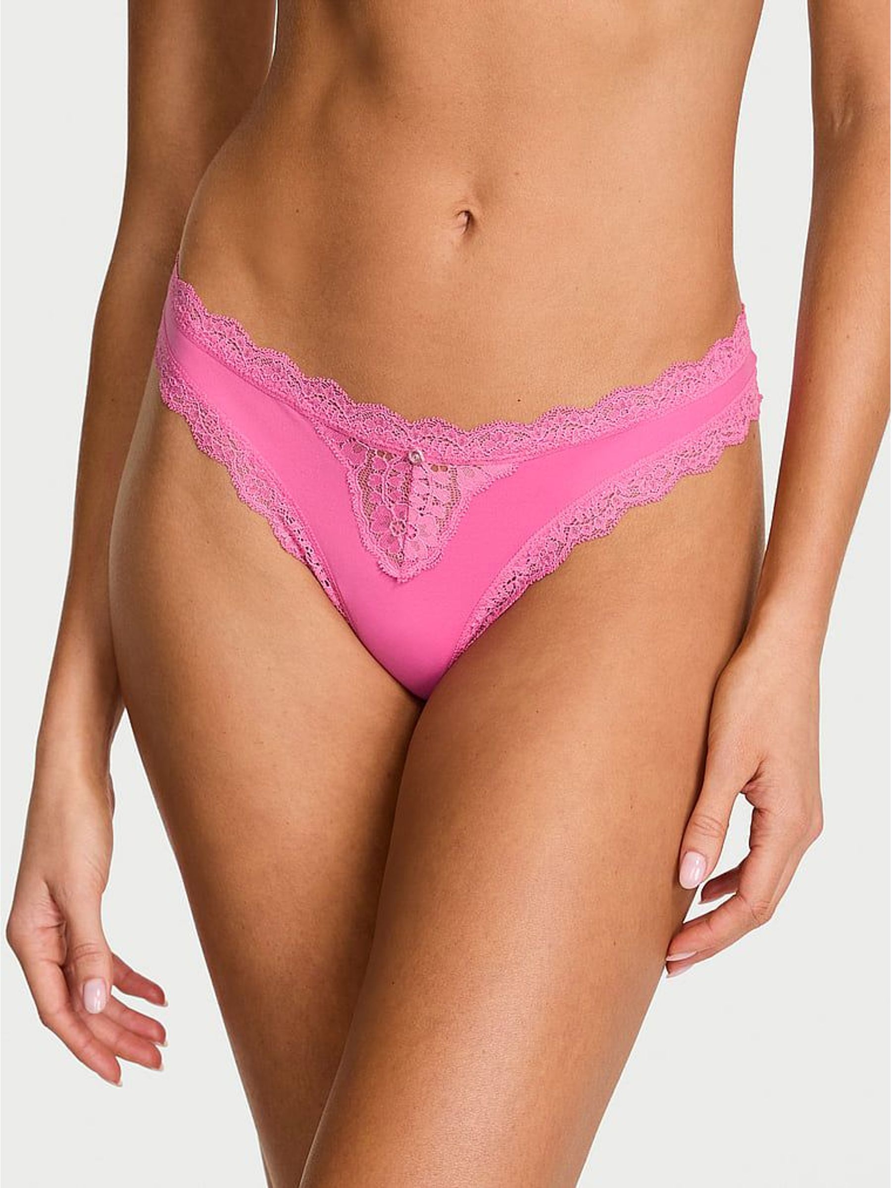 Rose Garden Pink Lace Trim Thong Knickers (H90623) | €20 - €22.50