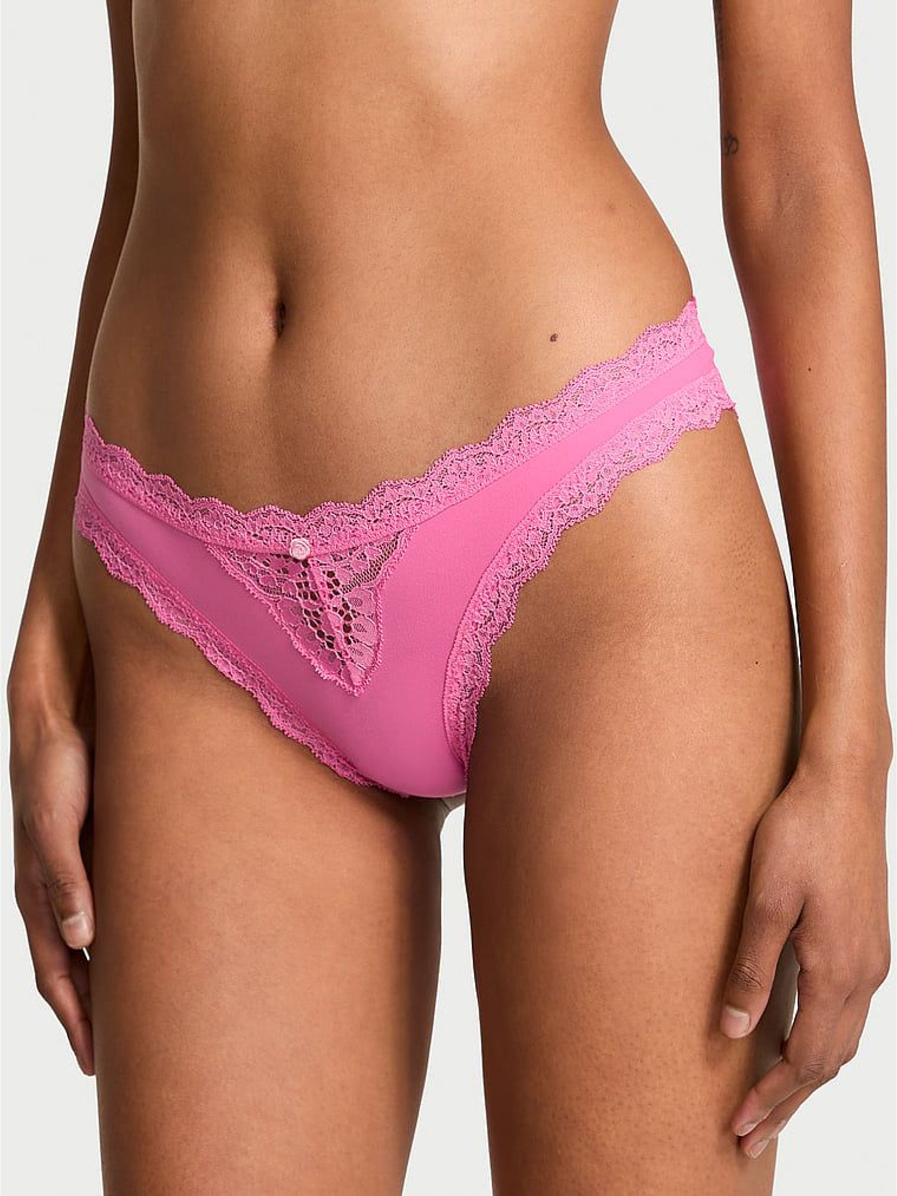 Rose Garden Pink Lace Trim Bikini Knickers (H90626) | €20