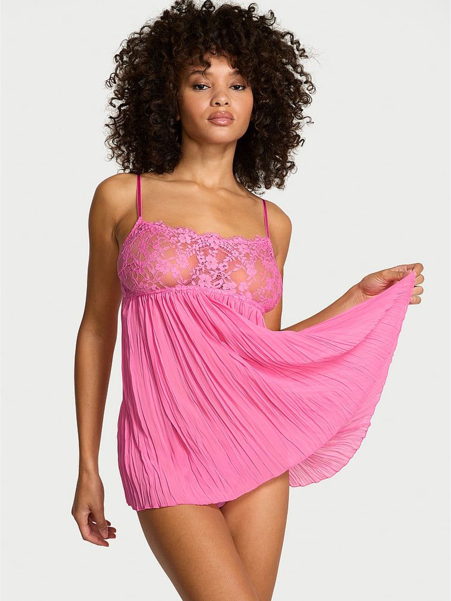 Rose Garden Pink Lace Pleated Babydoll Set (H91271) | €77