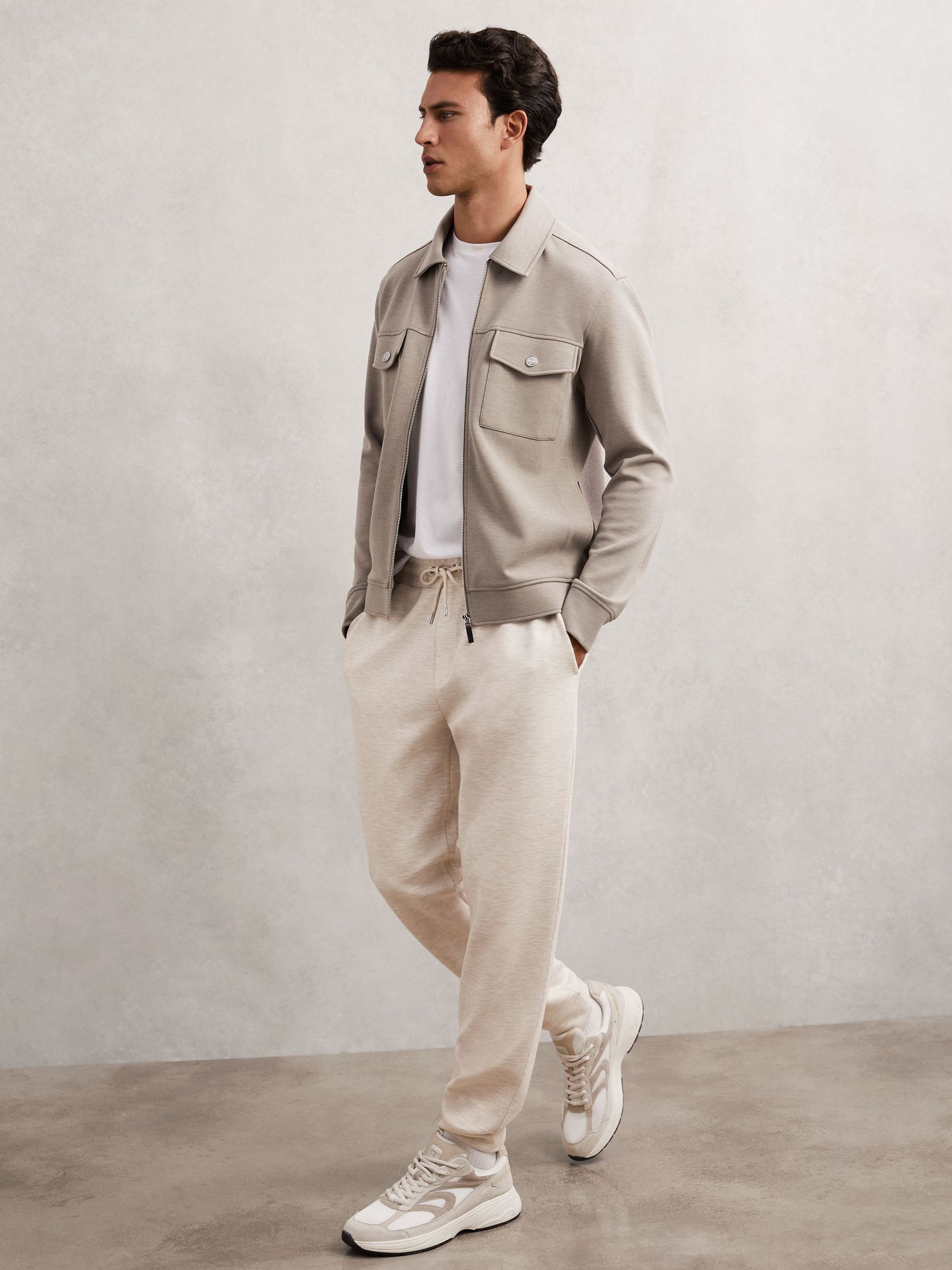 Jersey Drawstring Cuffed Joggers in Oatmeal (H91399) | 600 QAR
