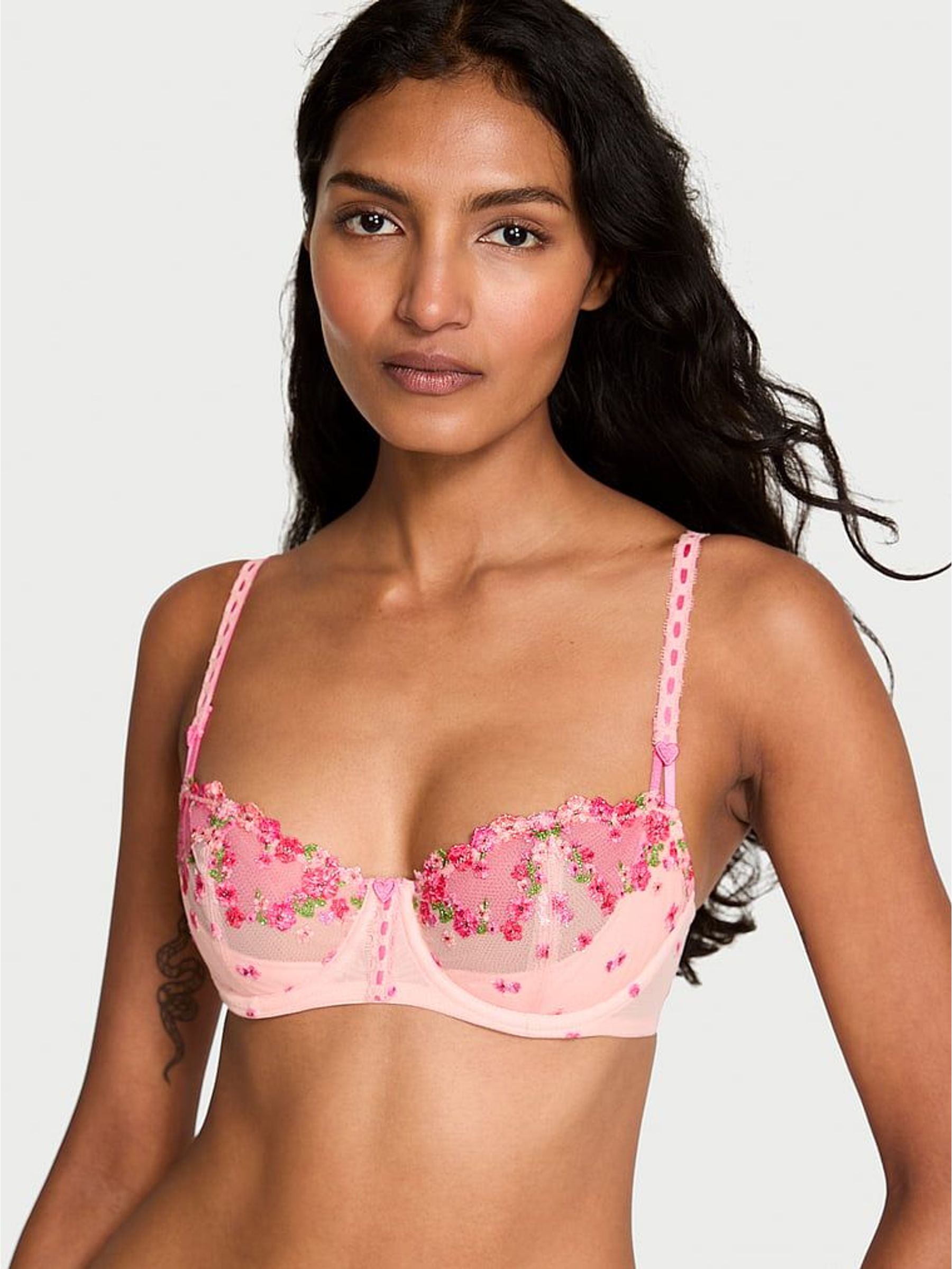 Hearts and Roses Pink Unlined Balcony Embroidered Bra (H91932) | €75