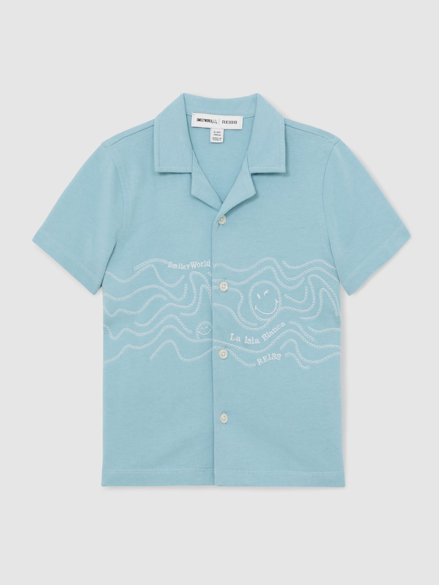 Smiley World Embroidered Shirt in Sky Blue (H92386) | $80