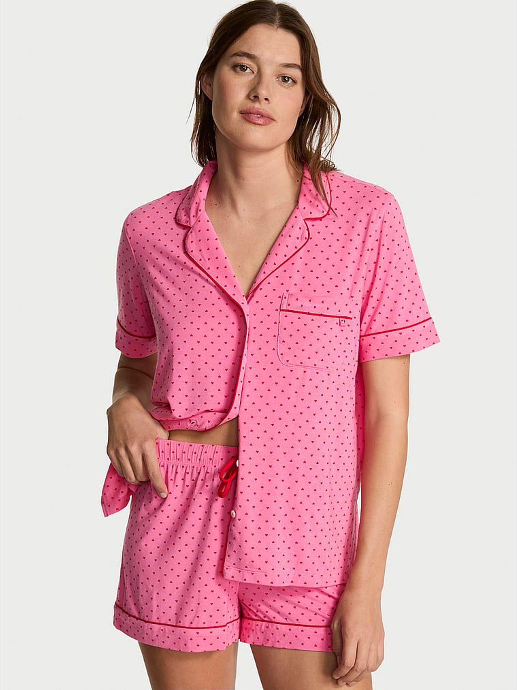 Red & Pink Tiny Hearts Modal Short Pyjamas Set (H93086) | €77