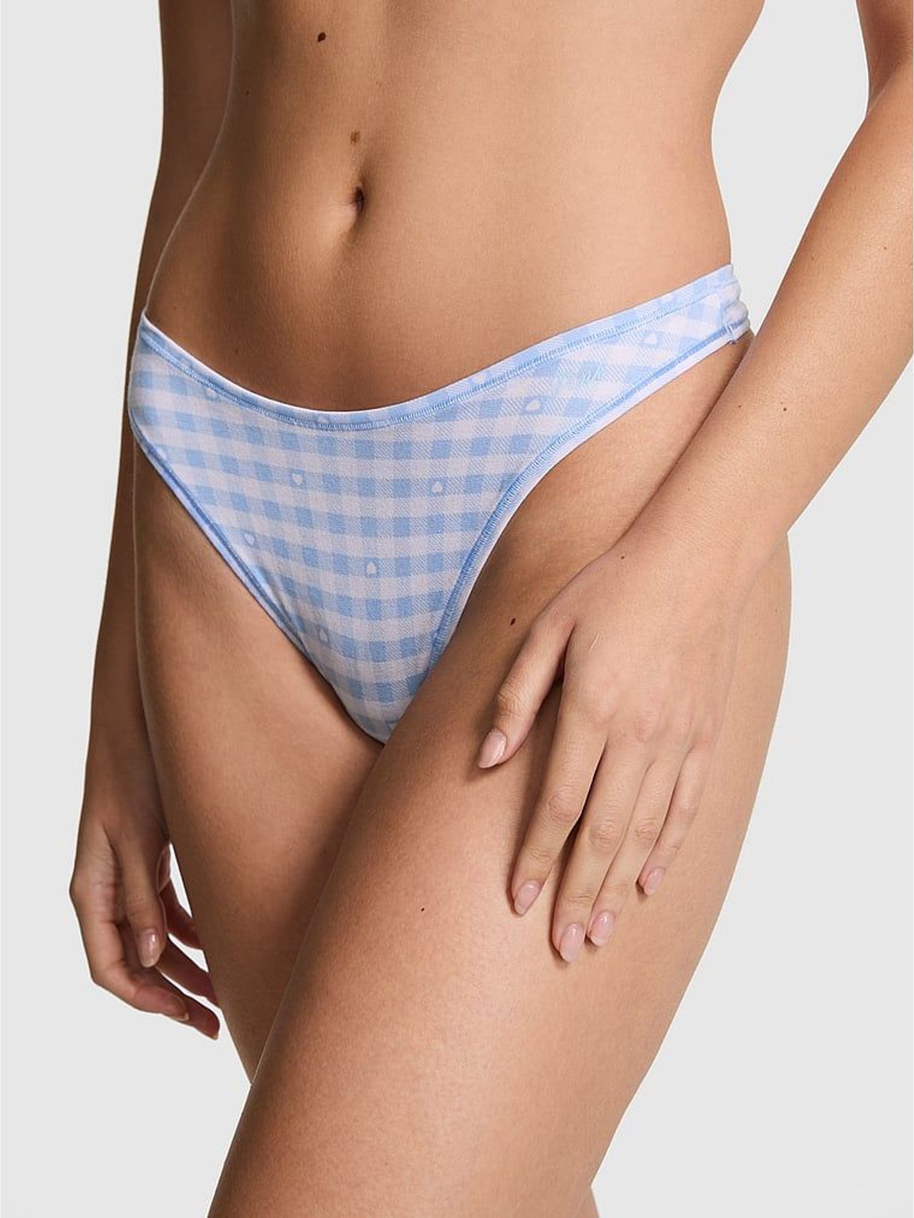 Blue Gingham Print Thong Cotton Knickers (H94759) | €13