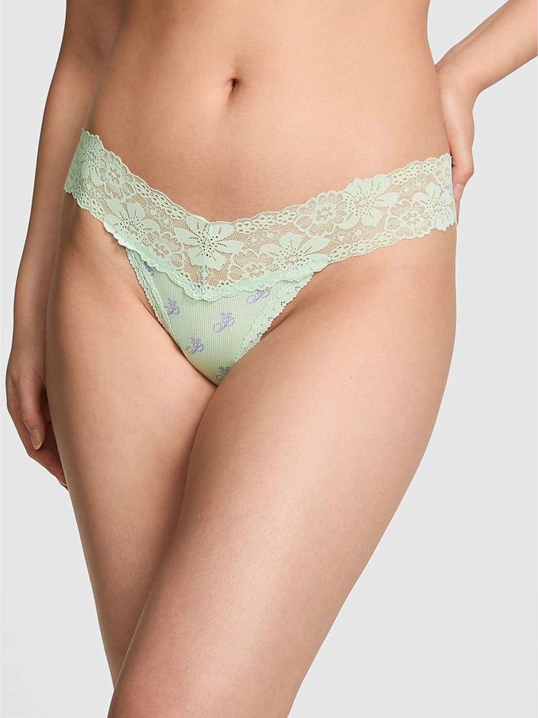 Mint Green Thong Lace Trim Rib Knickers (H94766) | €13