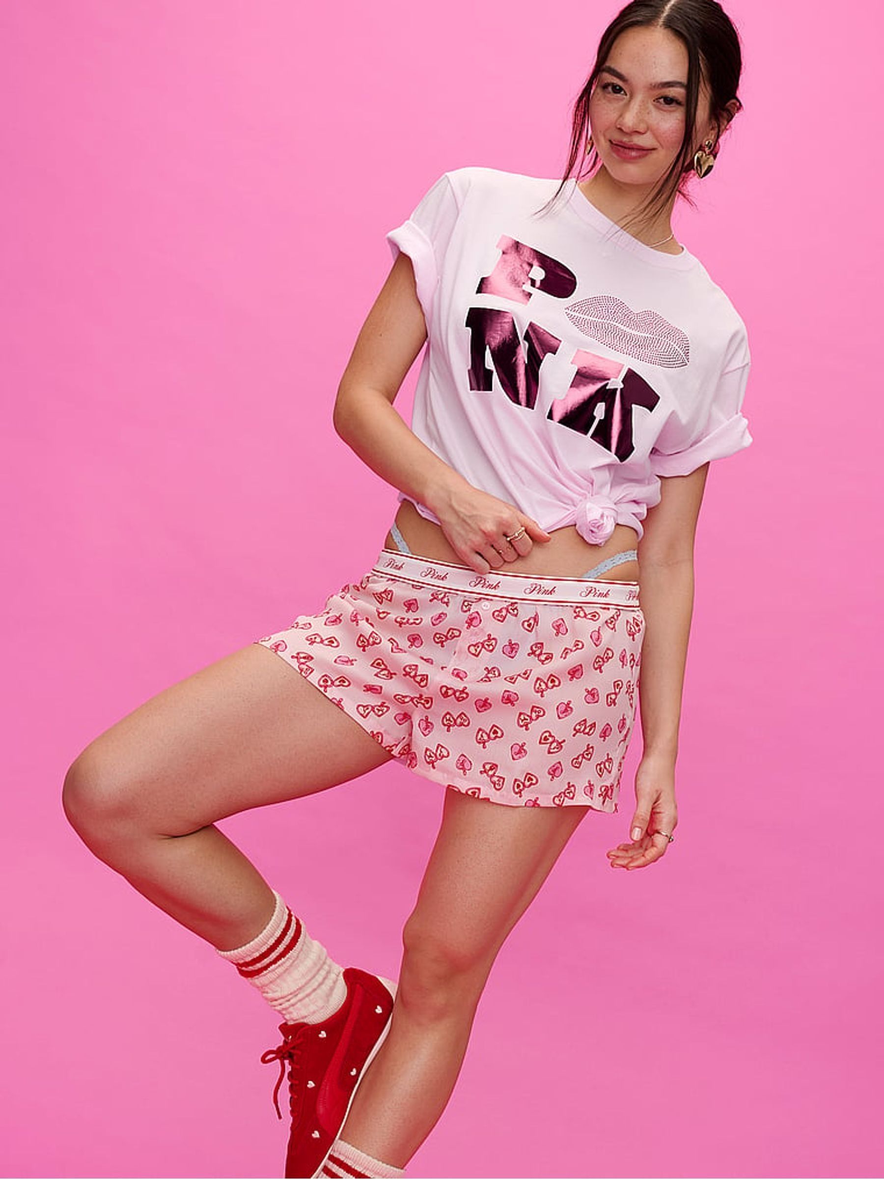 Pink Tulip Heart Print - Pyjamas Short Bottoms
