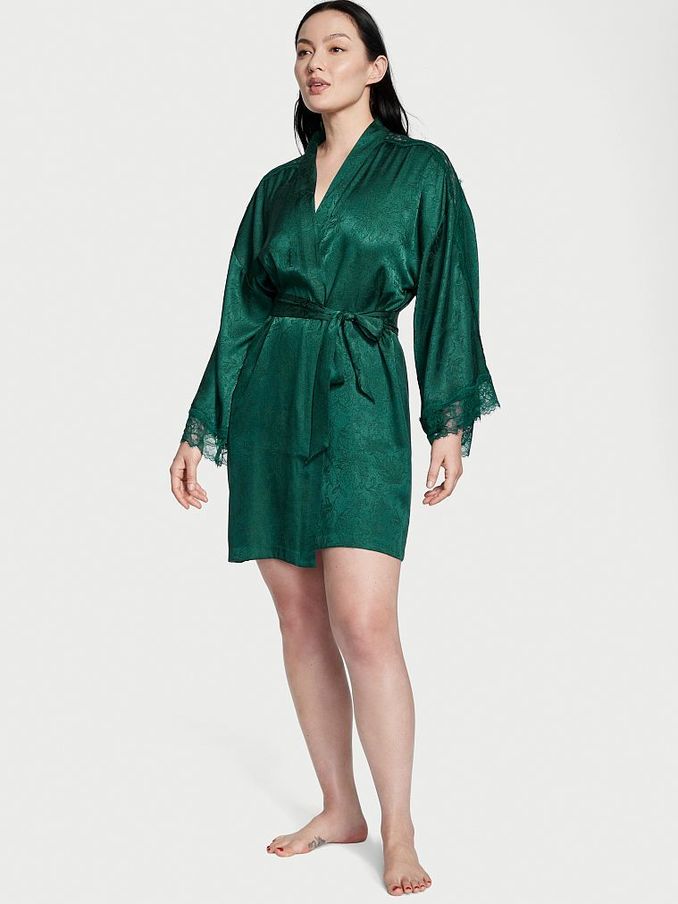 Green Ivy Lace Satin Robe (K04953) | €34
