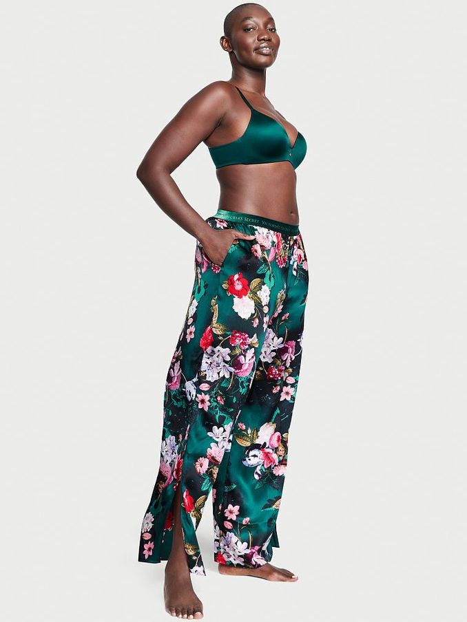 Green Silk Floral Pyjama Bottoms (K06173) | €34