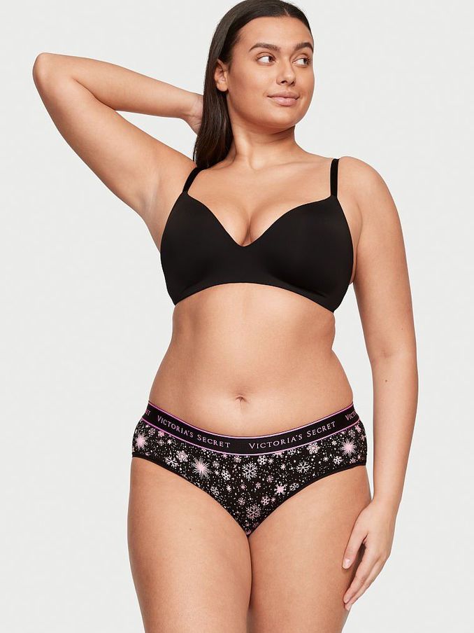 Black Ombre Snowflakes Logo Cotton Hiphugger Panty (K06177) | €3