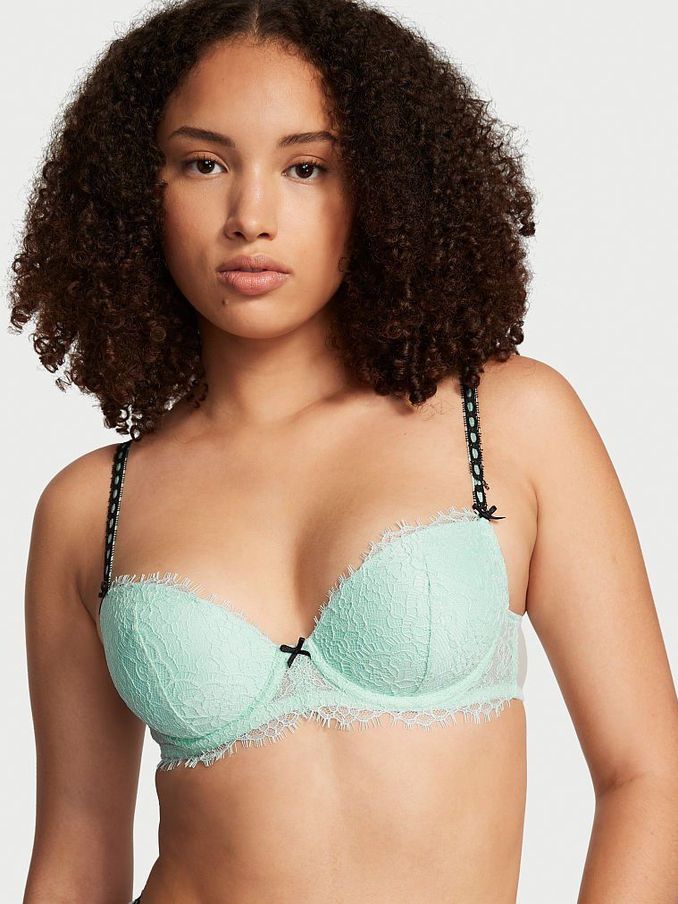 Opal Blue And Black Push Up Lace Unlined Balcony Bra (K06200) | €27