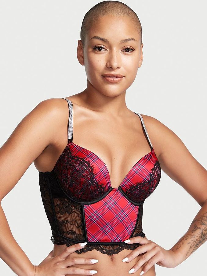 Lipstick Red Plaid Bombshell Add 2 Cups Push Up Corset Bra Top (K06527) | €17