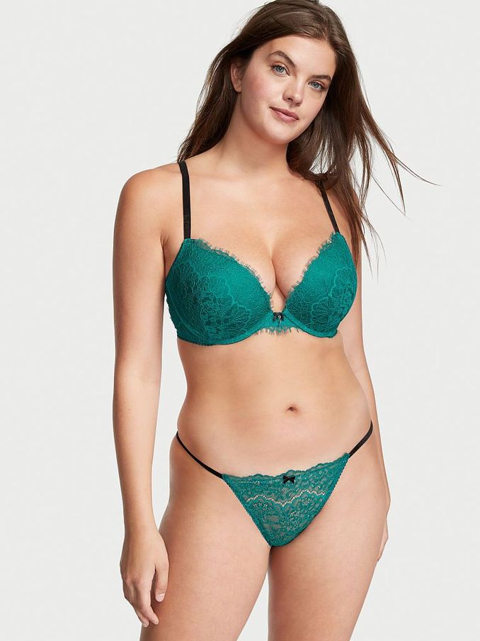 Spruce Green Lace Velvet G String Knickers (K07103) | €5