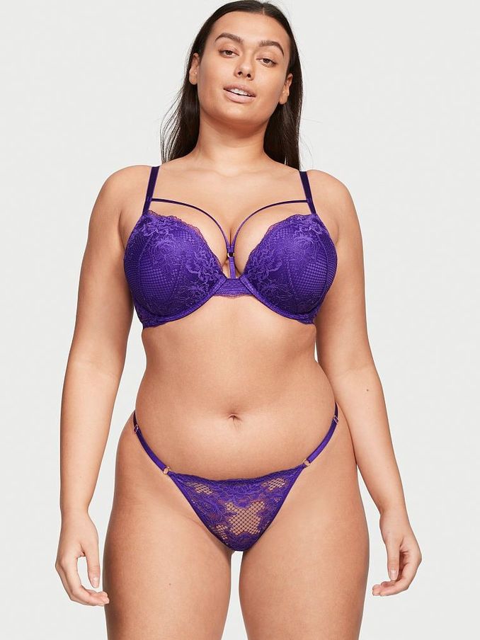Brilliant Purple Fishnet Floral VString Knickers (K07151) | €5