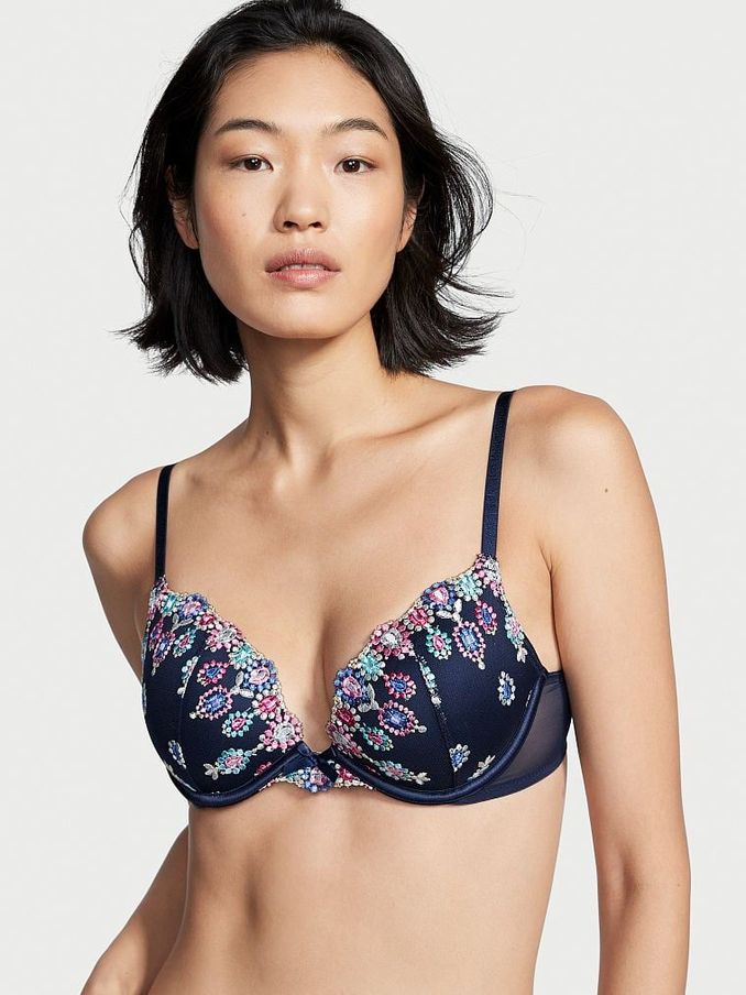 Noir Navy Blue Embroidered Push Up Bra (K07201) | €17