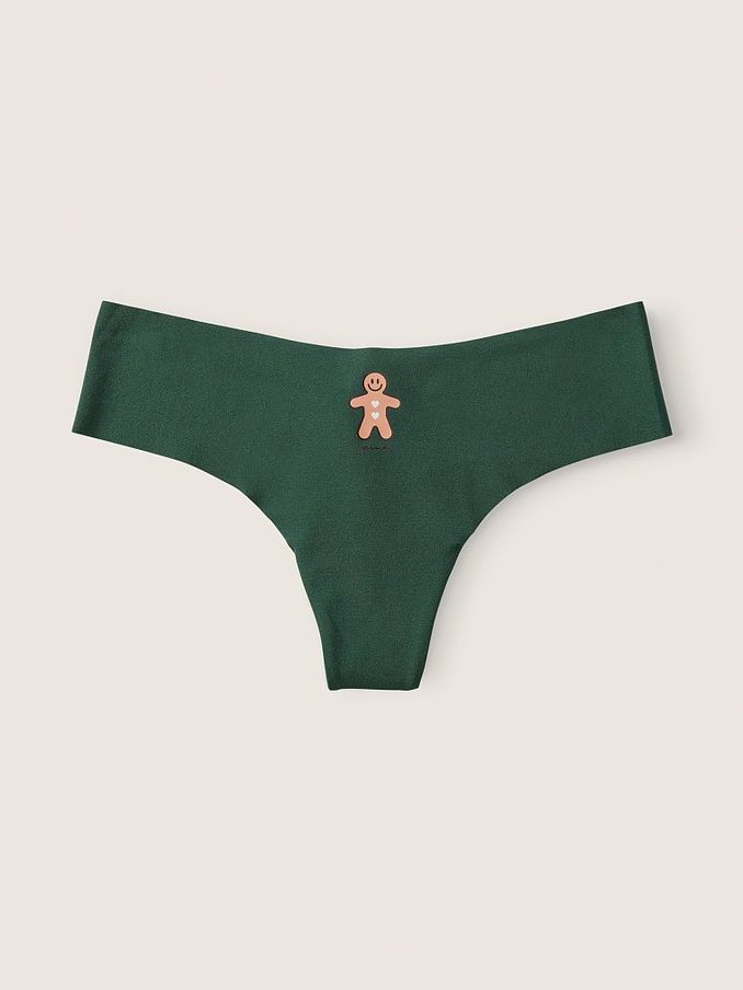Satin Green with Graphic No Show Thong Knickers (K09769) | €4