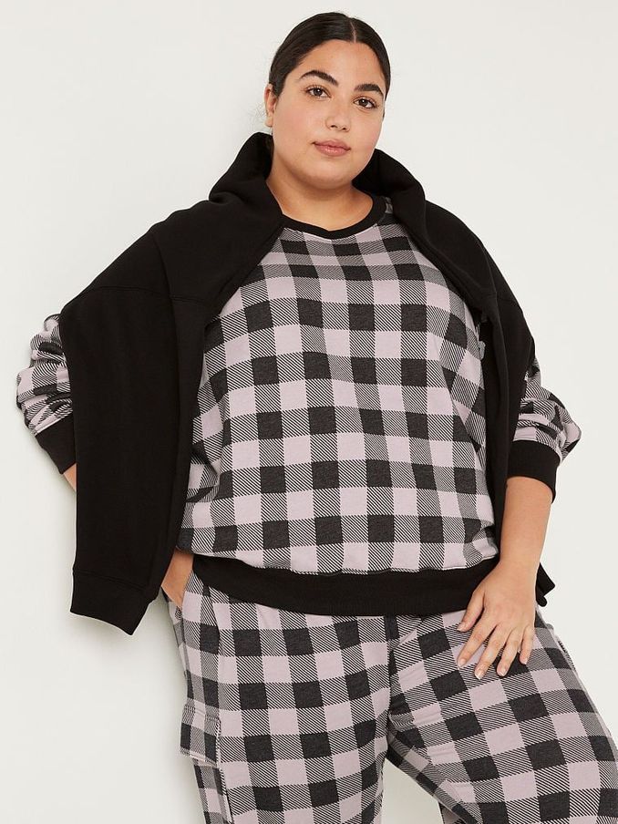 Purple Mist Plaid Fleece Long Sleeve Sweatshirt (K09847) | €22