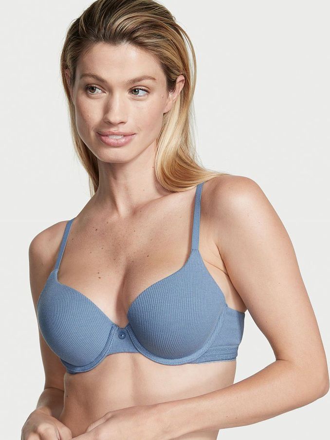 Faded Denim Blue Lace Trim Full Cup Push Up T-Shirt Bra (K12404) | €17