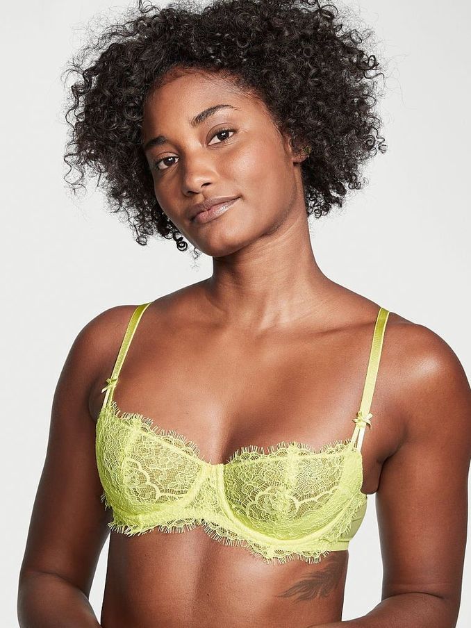 Lime Citron Yellow Unlined Balcony Lightly Lined Lace Demi Bra (K21160) | €27