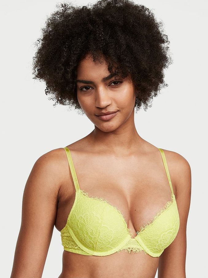 Lime Citron Yellow Push Up Lightly Lined Lace Demi Bra (K22234) | €27