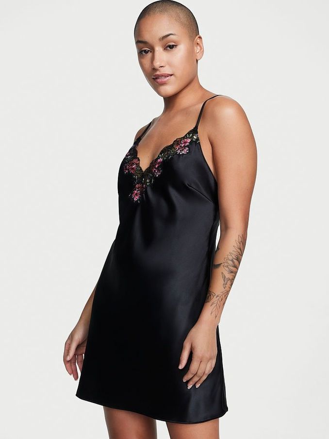 Black LaceTrim Satin Slip (K22298) | €56