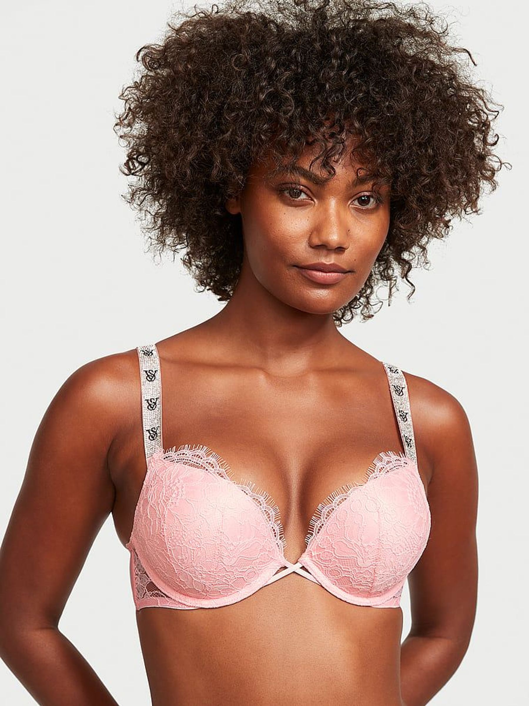Pretty Blosson Pink Monogram Add 2 Cups Push Up Shine Strap Bra (K22624) | €68