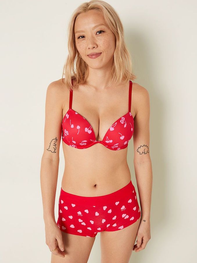 Cherry Print Red Add 2 Cups Smooth Shine Strap Push Up T-Shirt Bra (K24494) | €15