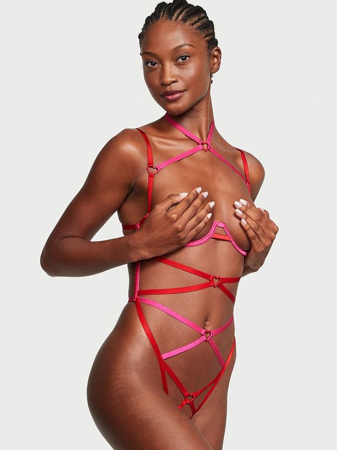 Lipstick Red Heart Strappy Bodysuit (K24716) | €48