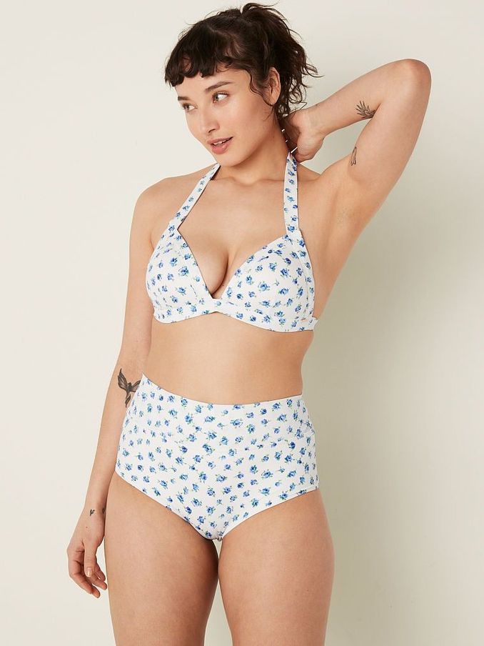 White Morning Sky Floral High Waisted Bikini Bottom (K28359) | €22