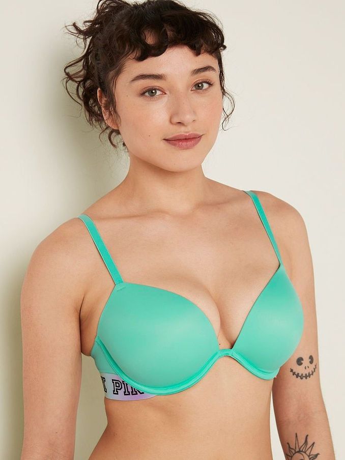 Teal Ice Green Rainbow Band Smooth Super Push Up Bra (K28547) | €19